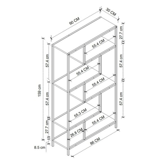 Βιβλιοθήκη Larissa  χρώμα μαύρο - pine oak 90x30x159εκ.