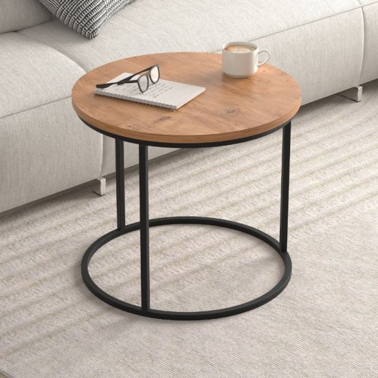 Τραπεζάκι σαλονιού σετ 2 τμχ Hilal  χρώμα pine oak Ø66x49,5εκ.