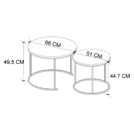Τραπεζάκι σαλονιού σετ 2 τμχ Hilal  χρώμα pine oak Ø66x49,5εκ.