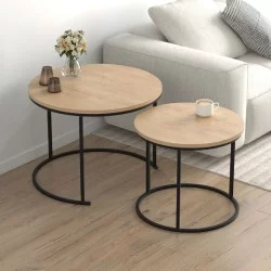 Τραπεζάκι σαλονιού σετ 2 τμχ Hilal  χρώμα sapphire oak Ø66x49,5εκ.