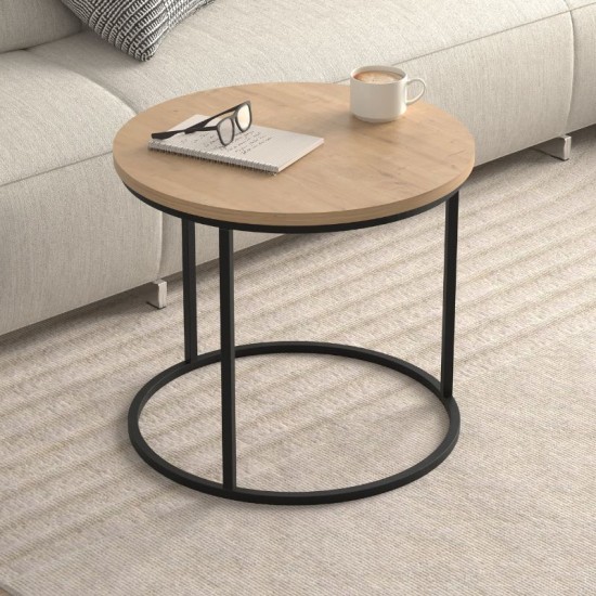 Τραπεζάκι σαλονιού σετ 2 τμχ Hilal  χρώμα sapphire oak Ø66x49,5εκ.