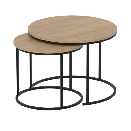 Τραπεζάκι σαλονιού σετ 2 τμχ Hilal  χρώμα sapphire oak Ø66x49,5εκ.