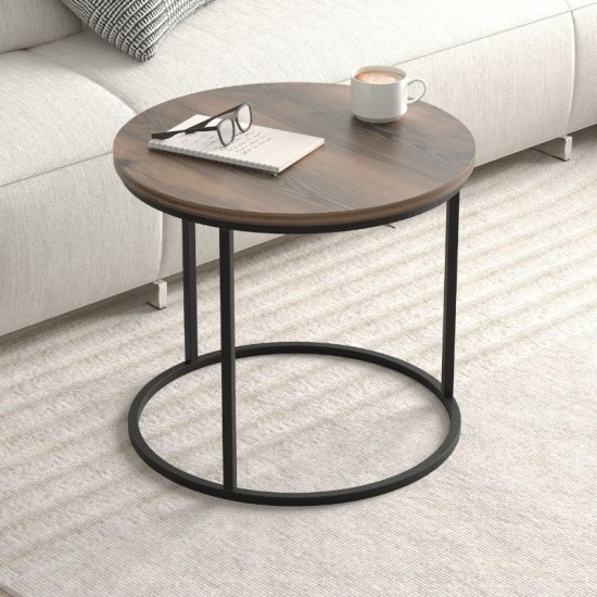 Τραπεζάκι σαλονιού σετ 2 τμχ Hilal  χρώμα καπνιστή καρυδιά Ø66x49,5εκ.