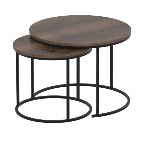 Τραπεζάκι σαλονιού σετ 2 τμχ Hilal  χρώμα καπνιστή καρυδιά Ø66x49,5εκ.