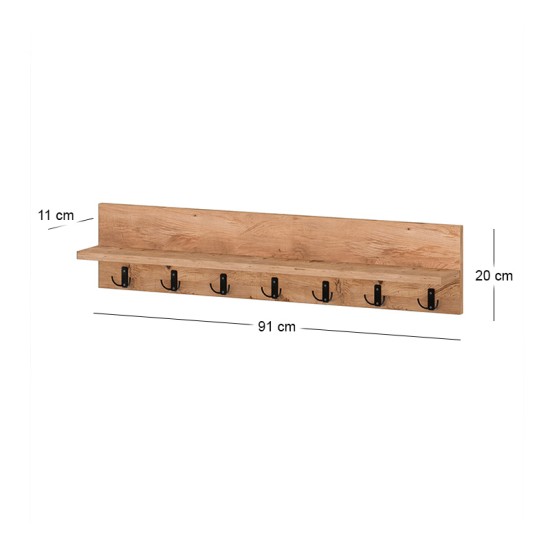 Κρεμάστρα τοίχου Kery  χρώμα pine oak 91x11x20εκ.