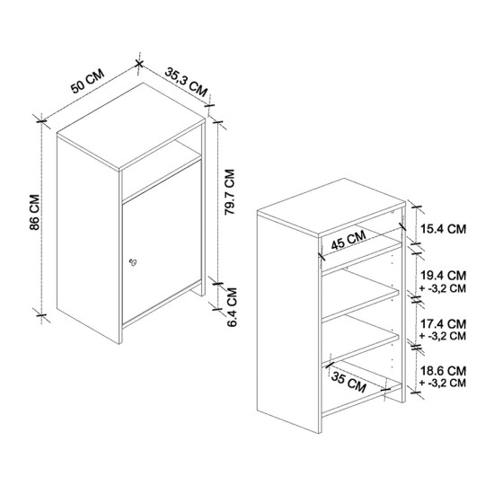 Παπουτσοθήκη - Ντουλάπι Talsa  χρώμα λευκό - sapphire oak 50x35,3x86εκ.