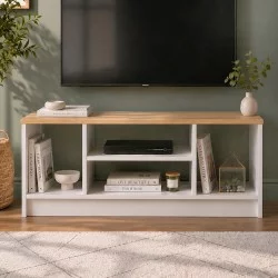 Έπιπλο τηλεόρασης Bahama  χρώμα λευκό - sapphire oak 120x35x46,5εκ.