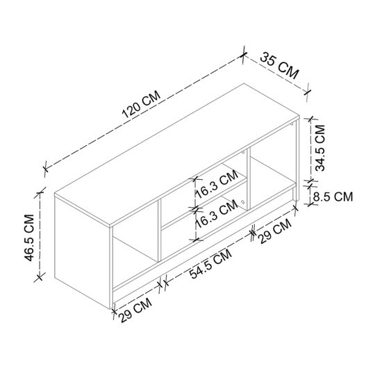 Έπιπλο τηλεόρασης Bahama  χρώμα λευκό - sapphire oak 120x35x46,5εκ.