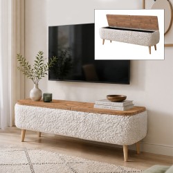 Έπιπλο τηλεόρασης Luno  ύφασμα teddy χρώμα λευκό - pine oak 120x30x45εκ.