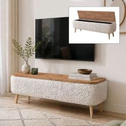 Έπιπλο τηλεόρασης Luno  ύφασμα teddy χρώμα λευκό - pine oak 120x30x45εκ.