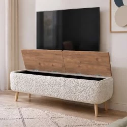 Έπιπλο τηλεόρασης Luno  ύφασμα teddy χρώμα λευκό - pine oak 120x30x45εκ.