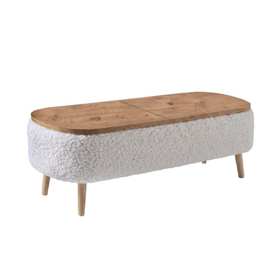 Έπιπλο τηλεόρασης Luno  ύφασμα teddy χρώμα λευκό - pine oak 120x30x45εκ.