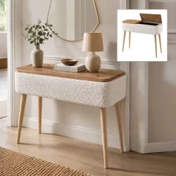 Κονσόλα Luno  ύφασμα teddy χρώμα λευκό - pine oak 90x30x90εκ.