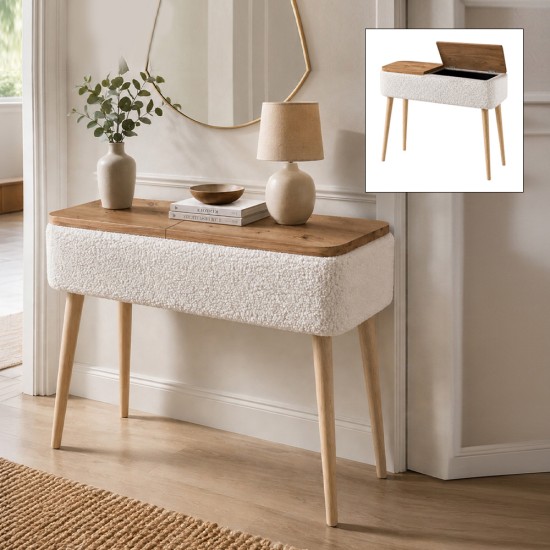 Κονσόλα Luno  ύφασμα teddy χρώμα λευκό - pine oak 90x30x90εκ.
