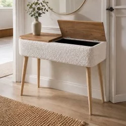Κονσόλα Luno  ύφασμα teddy χρώμα λευκό - pine oak 90x30x90εκ.