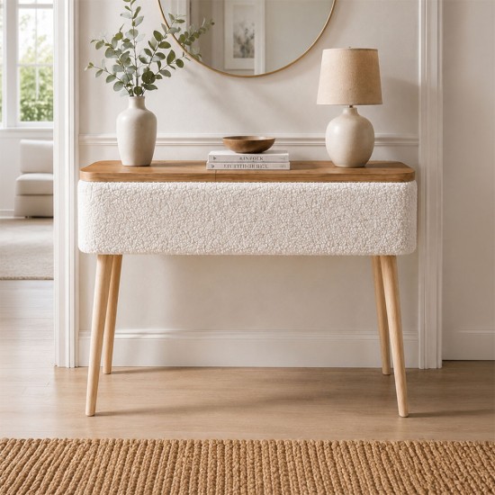 Κονσόλα Luno  ύφασμα teddy χρώμα λευκό - pine oak 90x30x90εκ.