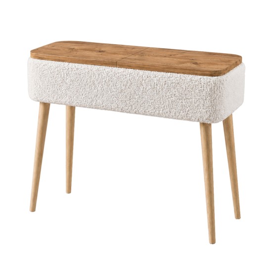 Κονσόλα Luno  ύφασμα teddy χρώμα λευκό - pine oak 90x30x90εκ.