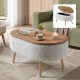Τραπεζάκι σαλονιού Luno  ύφασμα teddy χρώμα λευκό - pine oak 90x60x45εκ.