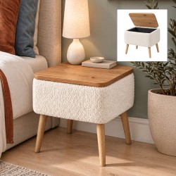 Κομοδίνο Nivo  ύφασμα teddy χρώμα λευκό - pine oak 45x35x45εκ.