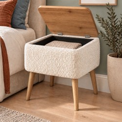 Κομοδίνο Nivo  ύφασμα teddy χρώμα λευκό - pine oak 45x35x45εκ.