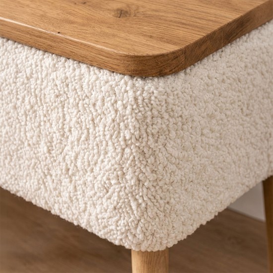 Κομοδίνο Nivo  ύφασμα teddy χρώμα λευκό - pine oak 45x35x45εκ.