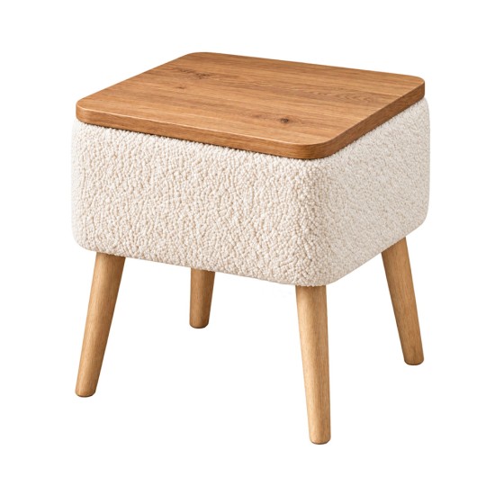 Κομοδίνο Nivo  ύφασμα teddy χρώμα λευκό - pine oak 45x35x45εκ.
