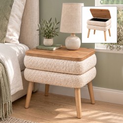 Κομοδίνο Nivo  ύφασμα teddy χρώμα λευκό - pine oak 50x45x45εκ.