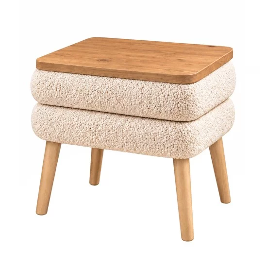 Κομοδίνο Nivo  ύφασμα teddy χρώμα λευκό - pine oak 50x45x45εκ.