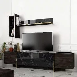 Σύνθεση τηλεόρασης Veyron  χρώμα μαύρο rebab - μαύρο εφέ μαρμάρου 180x33x45εκ.