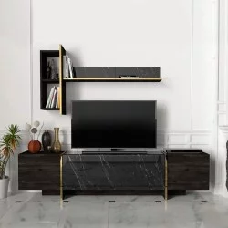Σύνθεση τηλεόρασης Veyron  χρώμα μαύρο rebab - μαύρο εφέ μαρμάρου 180x33x45εκ.