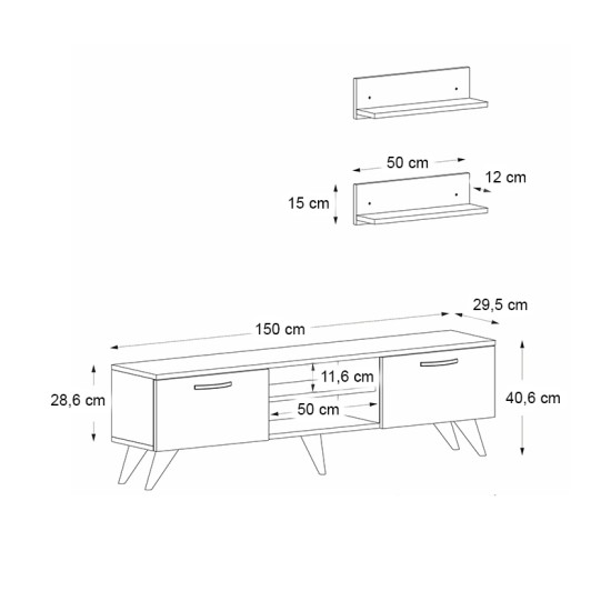Έπιπλο τηλεόρασης Colin  χρώμα λευκό - καρυδί 150x29,5x40,6εκ.