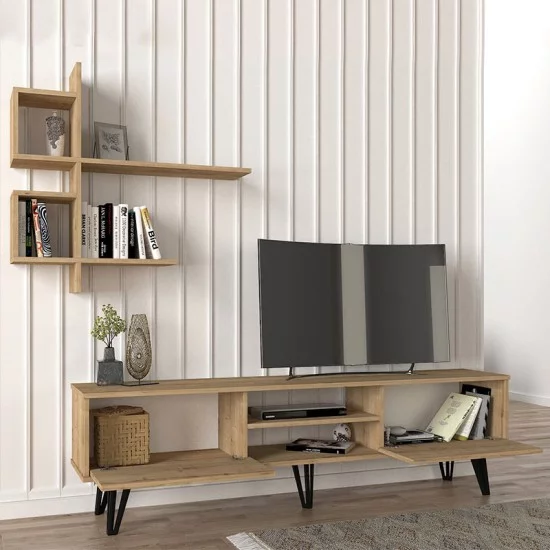 Σύνθεση τηλεόρασης Salerno  χρώμα sapphire oak 180x35x51εκ.