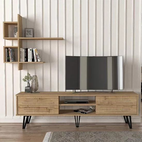 Σύνθεση τηλεόρασης Salerno  χρώμα sapphire oak 180x35x51εκ.
