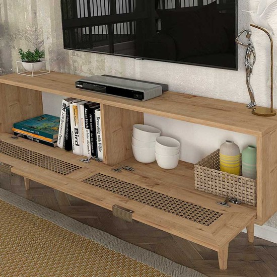 Έπιπλο τηλεόρασης Sirona  από μελαμίνη χρώμα sapphire oak 140x30x55εκ.