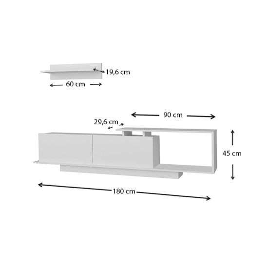 Έπιπλο τηλεόρασης Novara  από μελαμίνη χρώμα λευκό 180x29,6x45εκ.