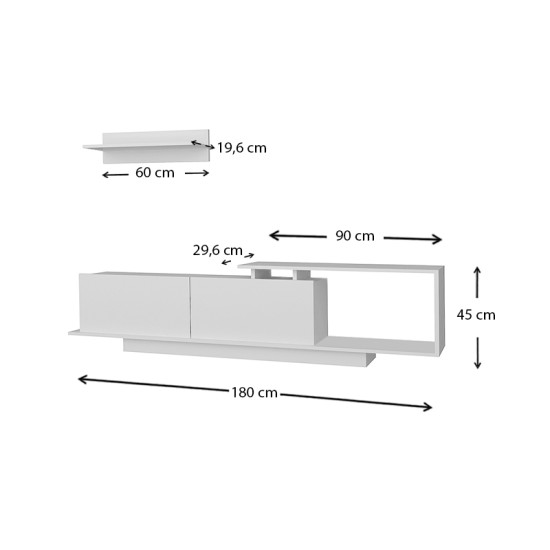 Έπιπλο τηλεόρασης Novara χρώμα λευκό 180x29,6x45εκ. Έπιπλο τηλεόρασης Novara χρώμα λευκό 180x29,6x45εκ.