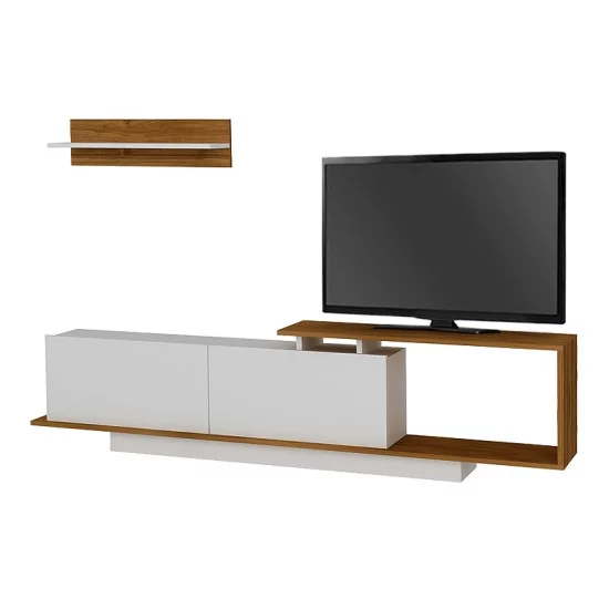 Έπιπλο τηλεόρασης Novara  χρώμα λευκό - καρυδί 180x29,6x45εκ.
