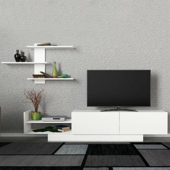 Σύνθεση τηλεόρασης Egemen Megapap από μελαμίνη χρώμα λευκό 180x32x40εκ. - 0212812