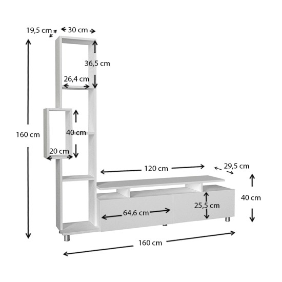 Σύνθεση τηλεόρασης Tulip χρώμα λευκό 160x29,5x160εκ. Σύνθεση τηλεόρασης Tulip χρώμα λευκό 160x29,5x160εκ.