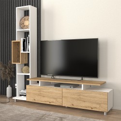 Σύνθεση τηλεόρασης Tulip  χρώμα λευκό - sepet oak 160x29,5x160εκ.