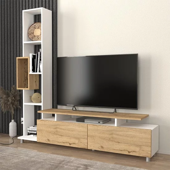 Σύνθεση τηλεόρασης Tulip  χρώμα λευκό - sepet oak 160x29,5x160εκ.