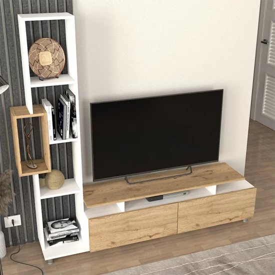Σύνθεση τηλεόρασης Tulip  χρώμα λευκό - sepet oak 160x29,5x160εκ.
