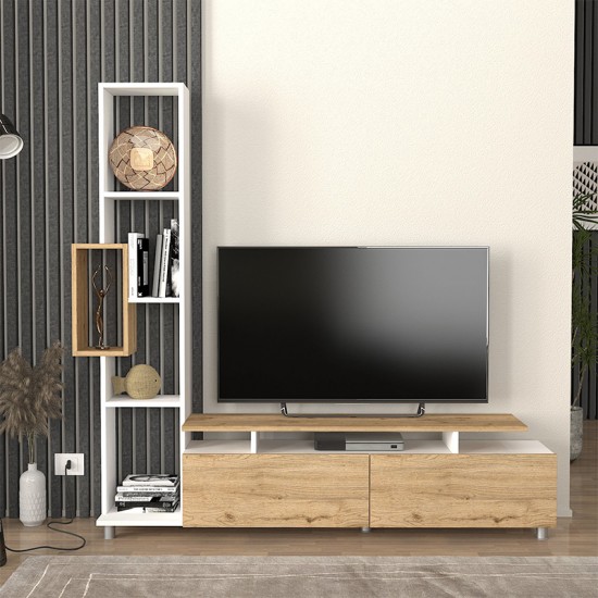 Σύνθεση τηλεόρασης Tulip  χρώμα λευκό - sepet oak 160x29,5x160εκ.