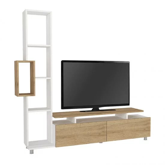 Σύνθεση τηλεόρασης Tulip  χρώμα λευκό - sepet oak 160x29,5x160εκ.