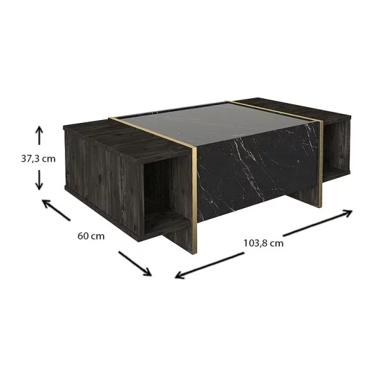 Τραπεζάκι σαλονιού Veyron  χρώμα μαύρο rebab - μαύρο εφέ μαρμάρου 104x60x37,3εκ.