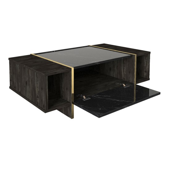 Τραπεζάκι σαλονιού Veyron  χρώμα μαύρο rebab - μαύρο εφέ μαρμάρου 104x60x37,3εκ.