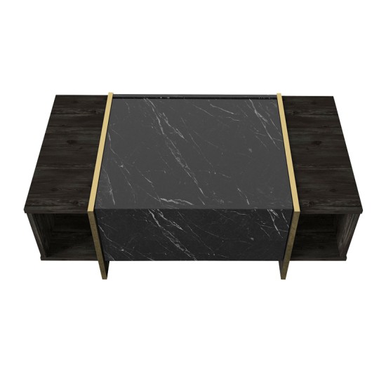 Τραπεζάκι σαλονιού Veyron  χρώμα μαύρο rebab - μαύρο εφέ μαρμάρου 104x60x37,3εκ.