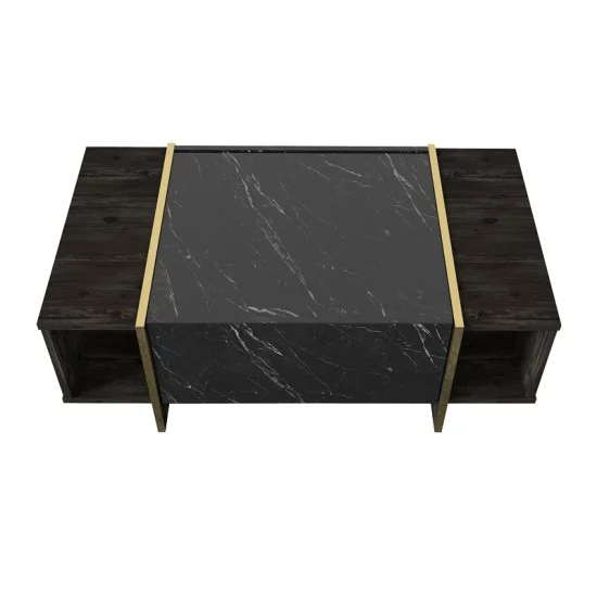 Τραπεζάκι σαλονιού Veyron  χρώμα μαύρο rebab - μαύρο εφέ μαρμάρου 104x60x37,3εκ.