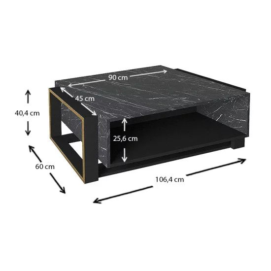 Τραπεζάκι σαλονιού Serina  χρώμα μαύρο εφέ μαρμάρου 107x60x40εκ.