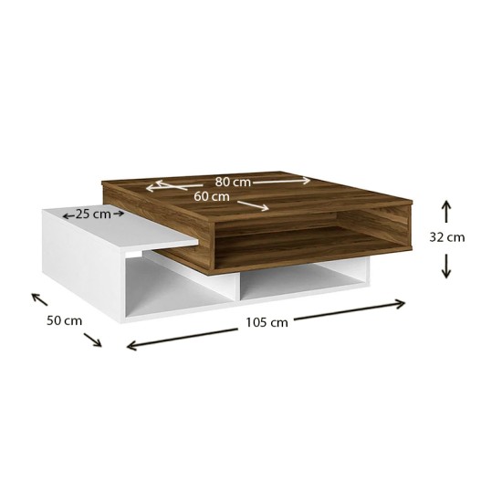 Τραπεζάκι σαλονιού Tab χρώμα λευκό - καρυδί 105x60x32εκ. Τραπεζάκι σαλονιού Tab χρώμα λευκό - καρυδί 105x60x32εκ.